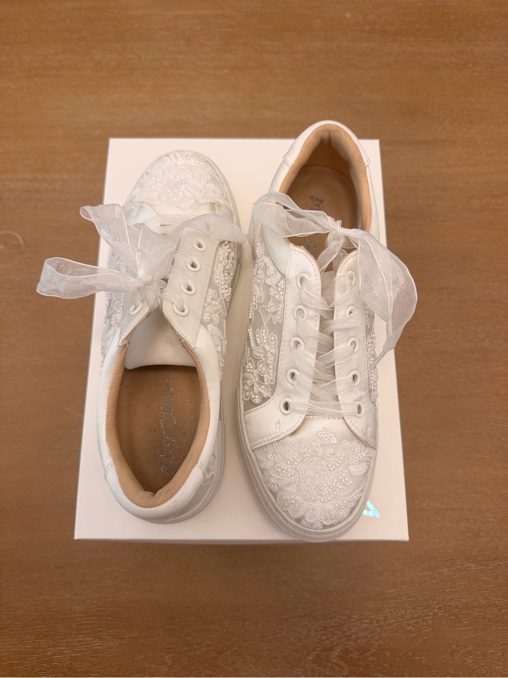 Betsey Johnson White Lace Ribbon-Detail Sneakers